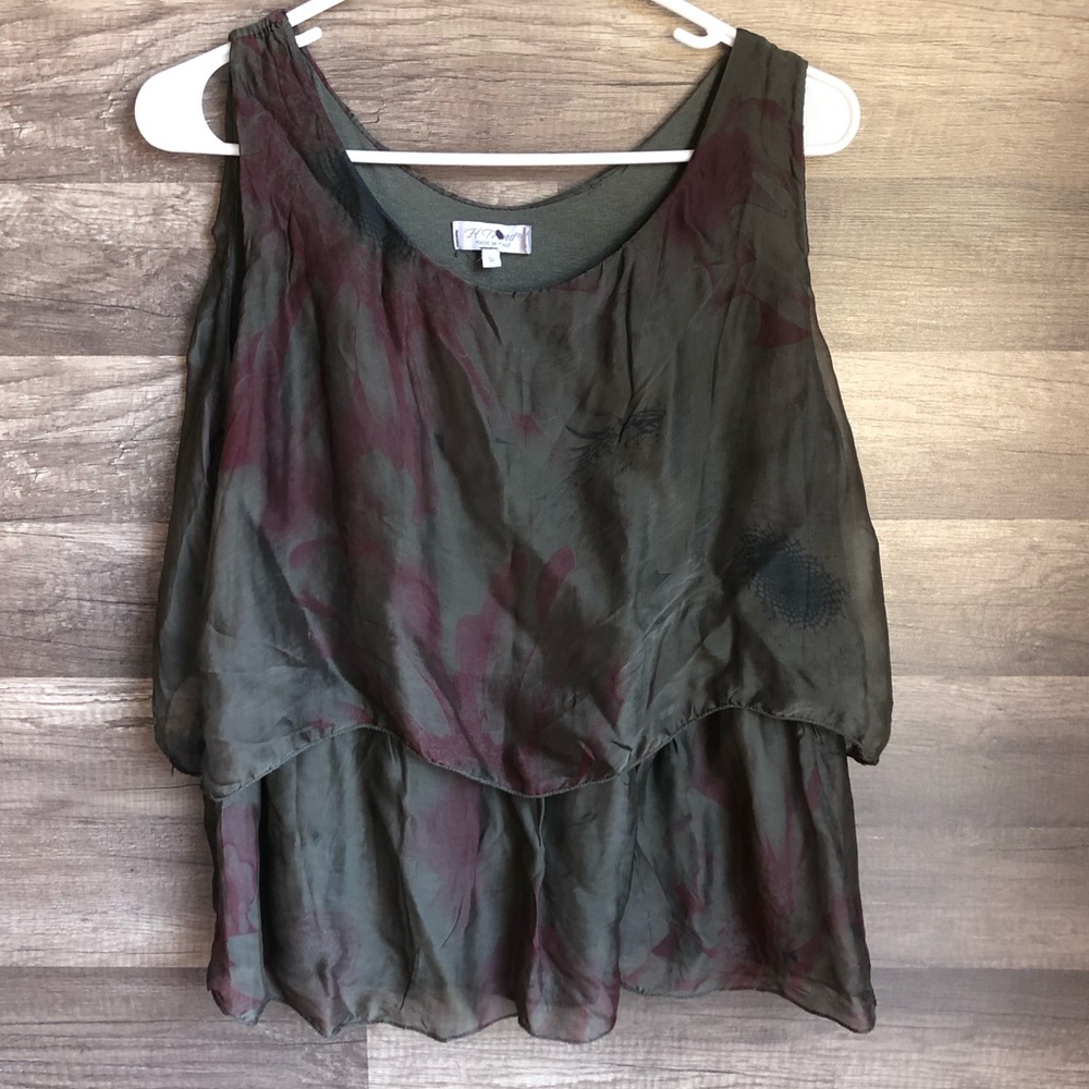 H Trend Made in Italy Silk Floral Layered Tank M